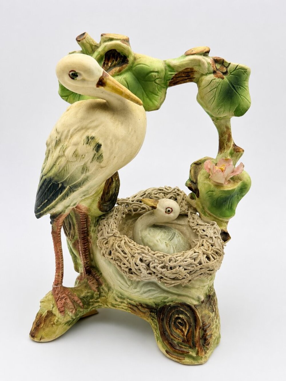 Vintage TILSO Japan Bird Nest Figurine Heron Chick Hand Painted